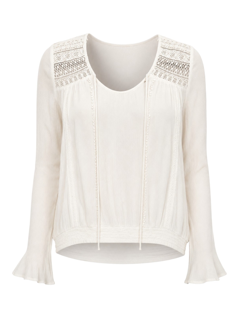 Express White Boho Blouse Women’s Small Lace Crochet Long Sleeve Peasant Top